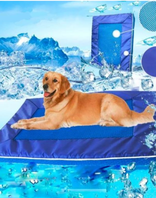 Dog relaxing on EcoPaws Ice Silk Cooling Mat