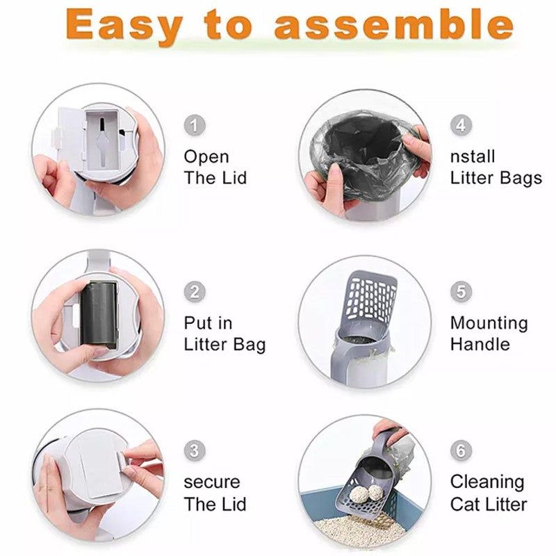 Cat Litter Scoop with Holder & 5 Rolls Waste Bags — 2-in-1 Deep Shovel – 4 | EcoPaws UK