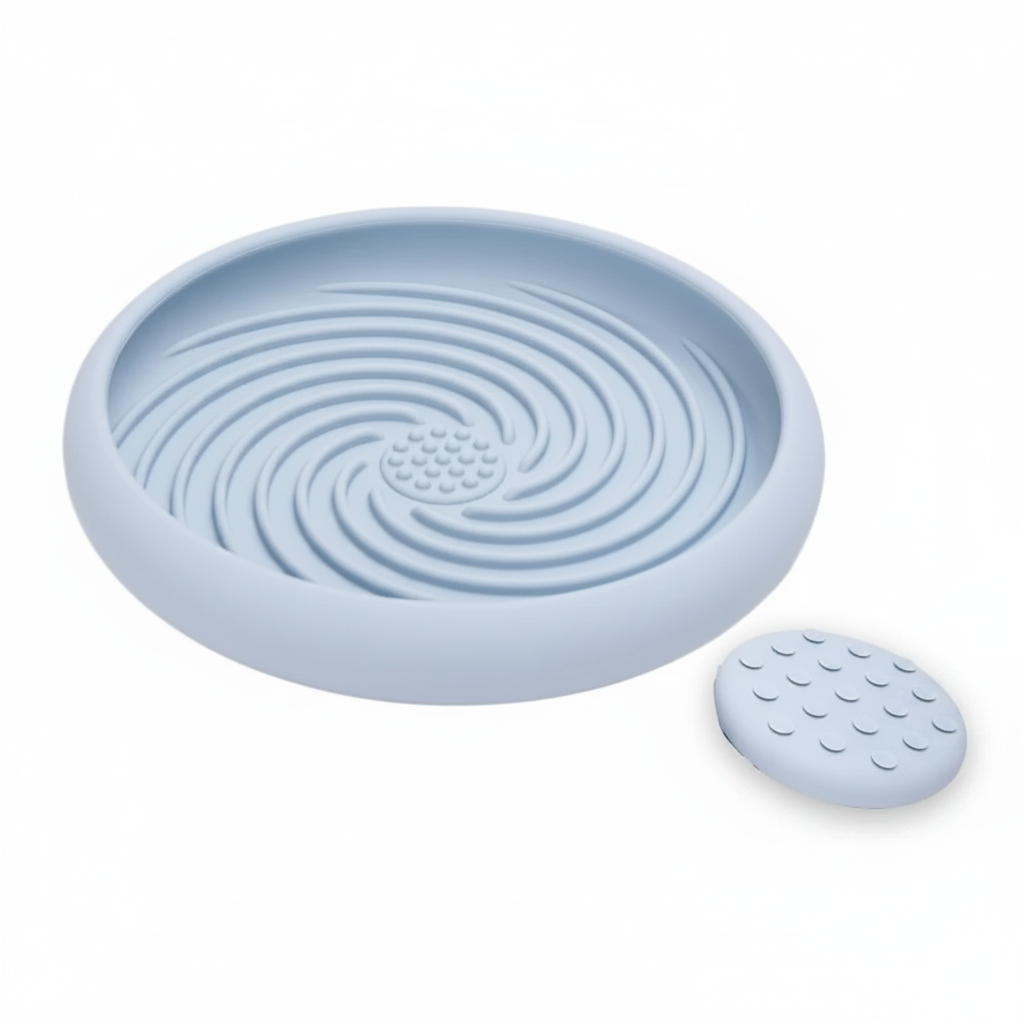 EcoPaws Silicone Lick Mat — Swirl Bowl Powder Blue with Suction Cup